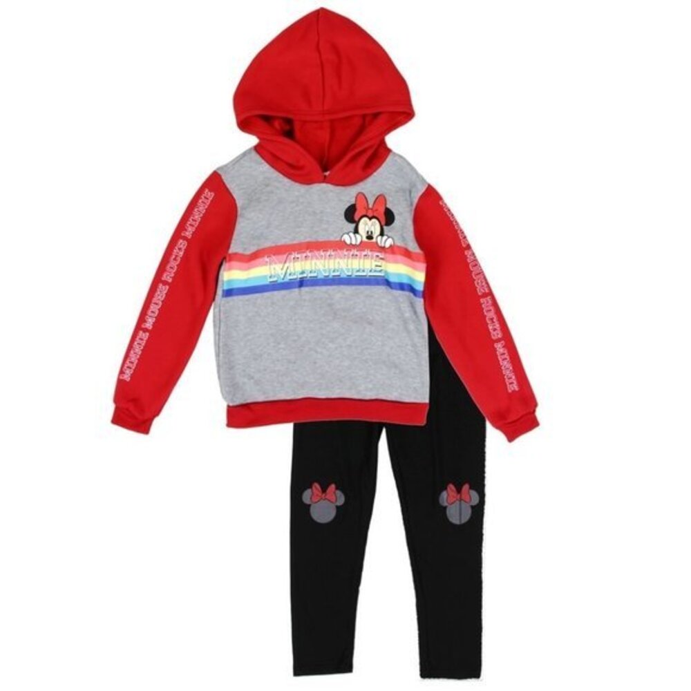 DISNEY NWT Minnie Mouse Girls Hoodie Legging Set. Size 5 Girls. Knee Patches